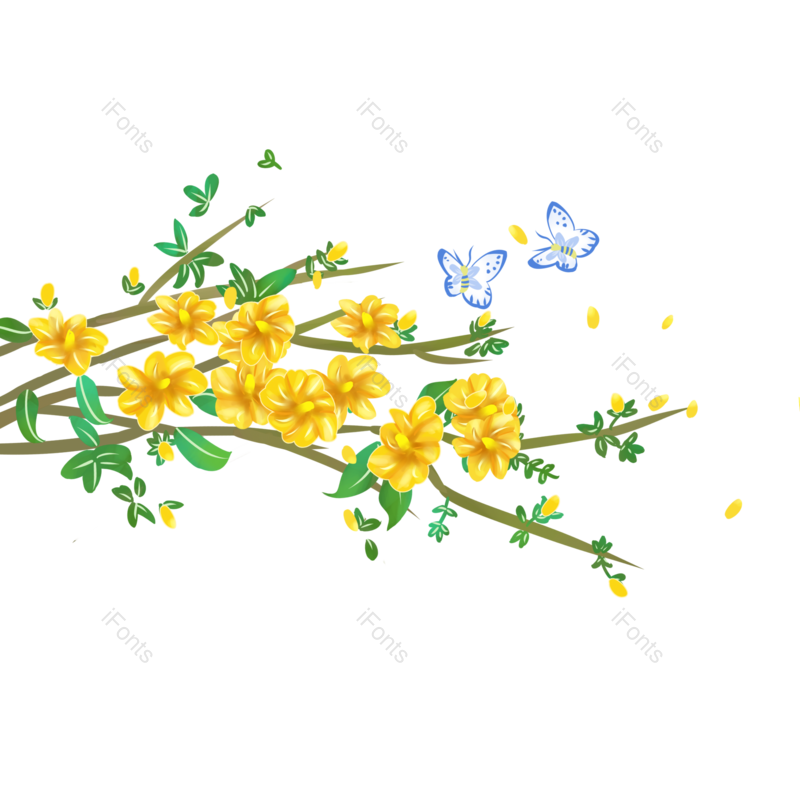花卉图片,蝴蝶元素,树枝PNG,春季免抠素材